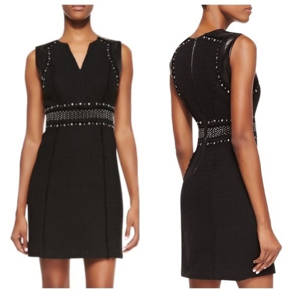 Rebecca Taylor Black Studded Tweed V-Neck Dress Size 2 - Picture 1 of 11